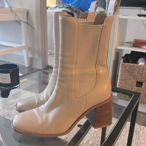 Beige leather healed boots